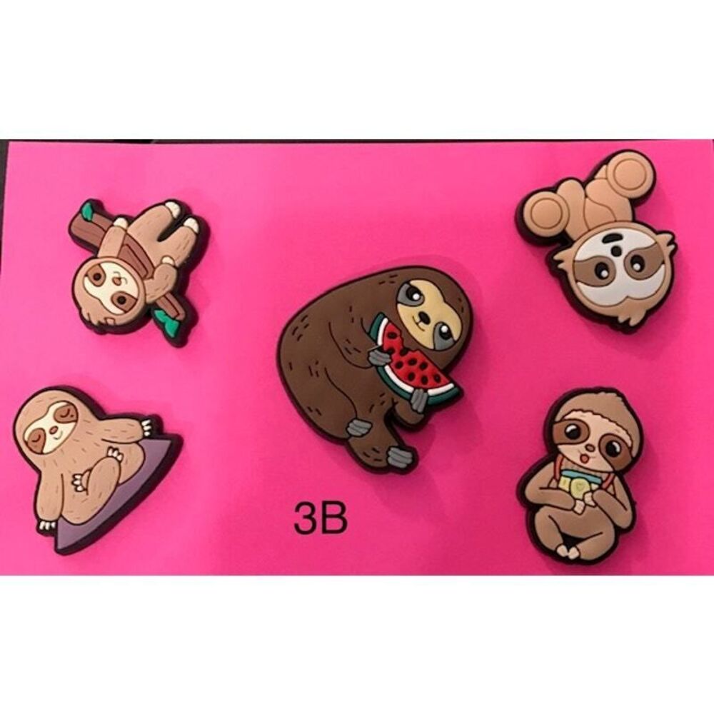 Charms/Shoe Charms, Backpack, Purse, Bag Cute Sloths 5 Pcs/3B